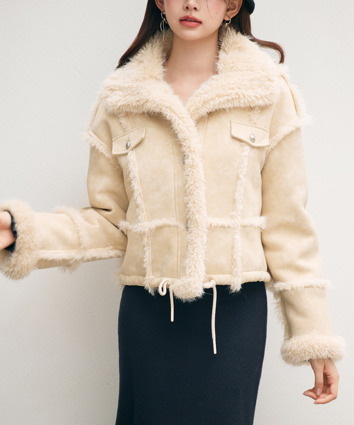 ショートフェイクムートンジャケットsdpdy666 ベージュ