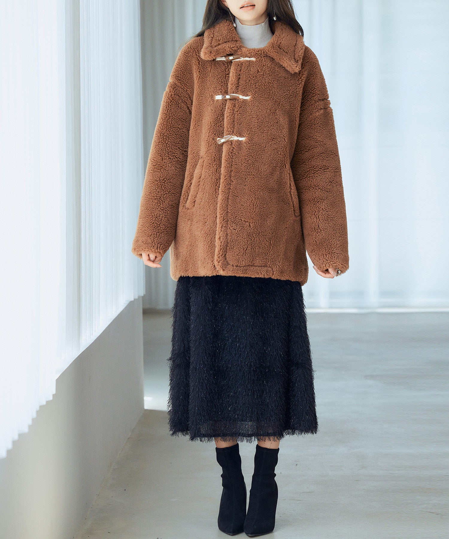 もこもこあったかボア生地コートsdpps0623 ブラウン