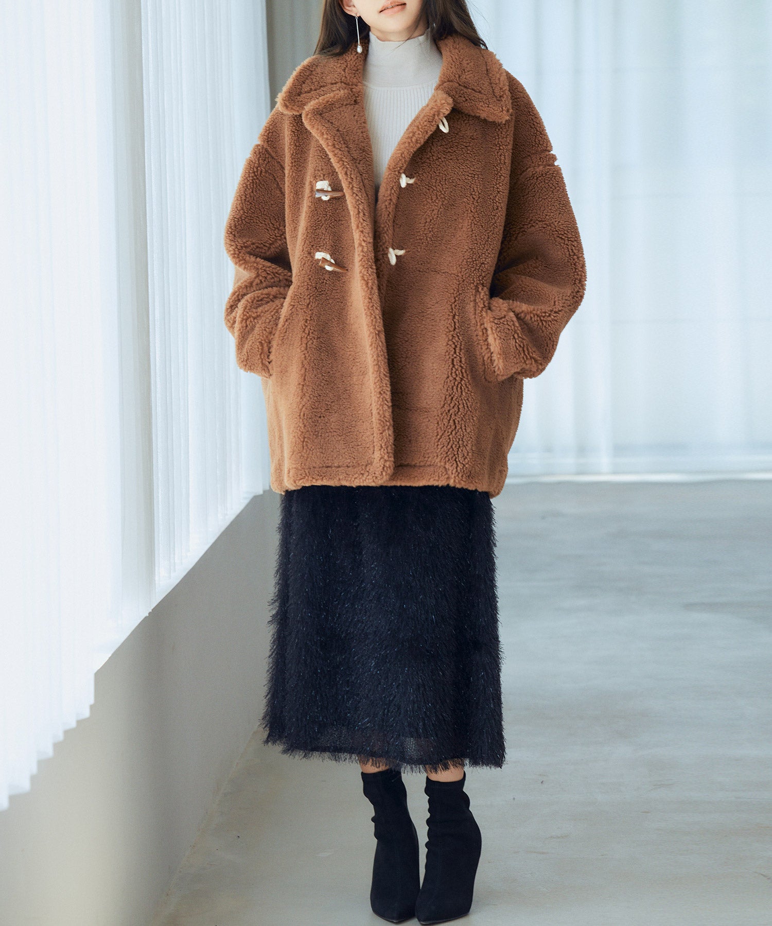 もこもこあったかボア生地コートsdpps0623 ブラウン