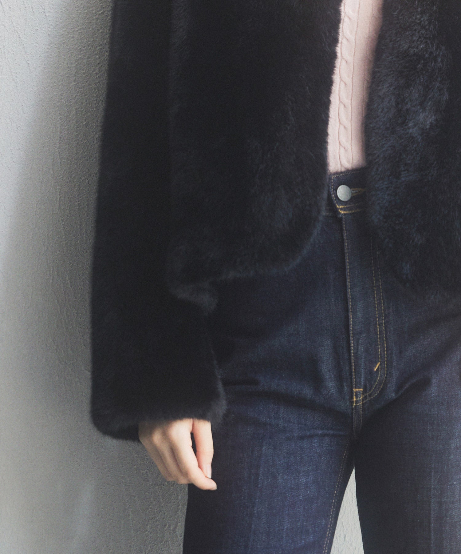 もこもこフェイクファーノーカラージャケットsdpps0625 ブラック