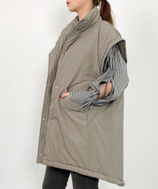 2way袖取り外しスタンドカラーコート/ベストsdprb8148 カーキ