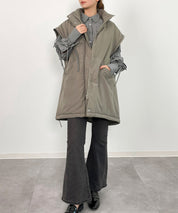 2way袖取り外しスタンドカラーコート/ベストsdprb8148 カーキ