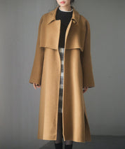 ウール混ベルト付きヨークデザインコートsdpsy001 ブラウン