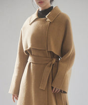 ウール混ベルト付きヨークデザインコートsdpsy001 ブラウン