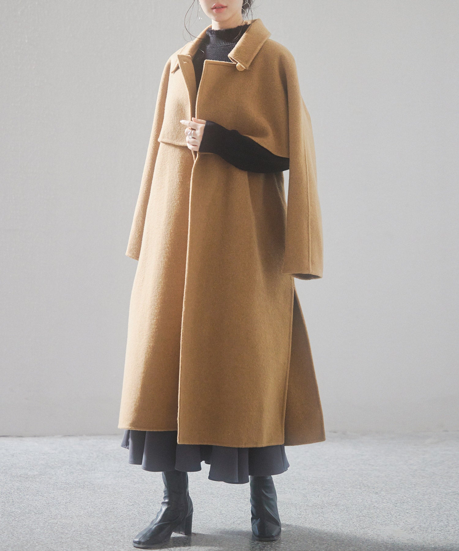 ウール混ベルト付きヨークデザインコートsdpsy001 ブラウン