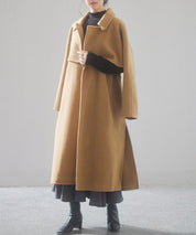 ウール混ベルト付きヨークデザインコートsdpsy001 ブラウン