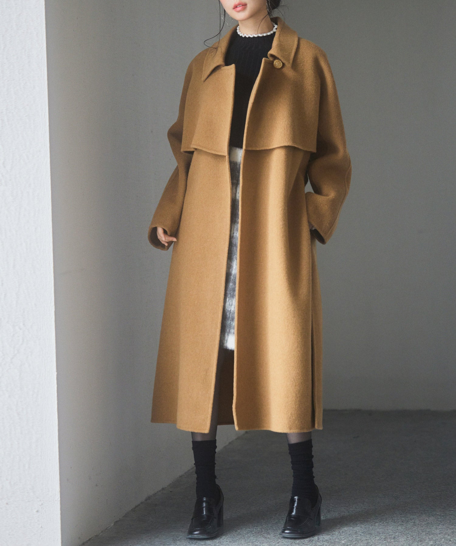 ウール混ベルト付きヨークデザインコートsdpsy001 ブラウン