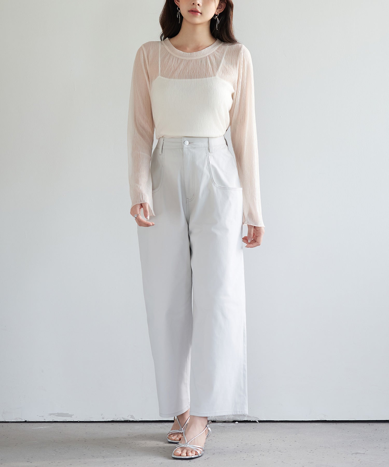 フレアスリーブショート丈シアートップス sdpsy003 ピンク