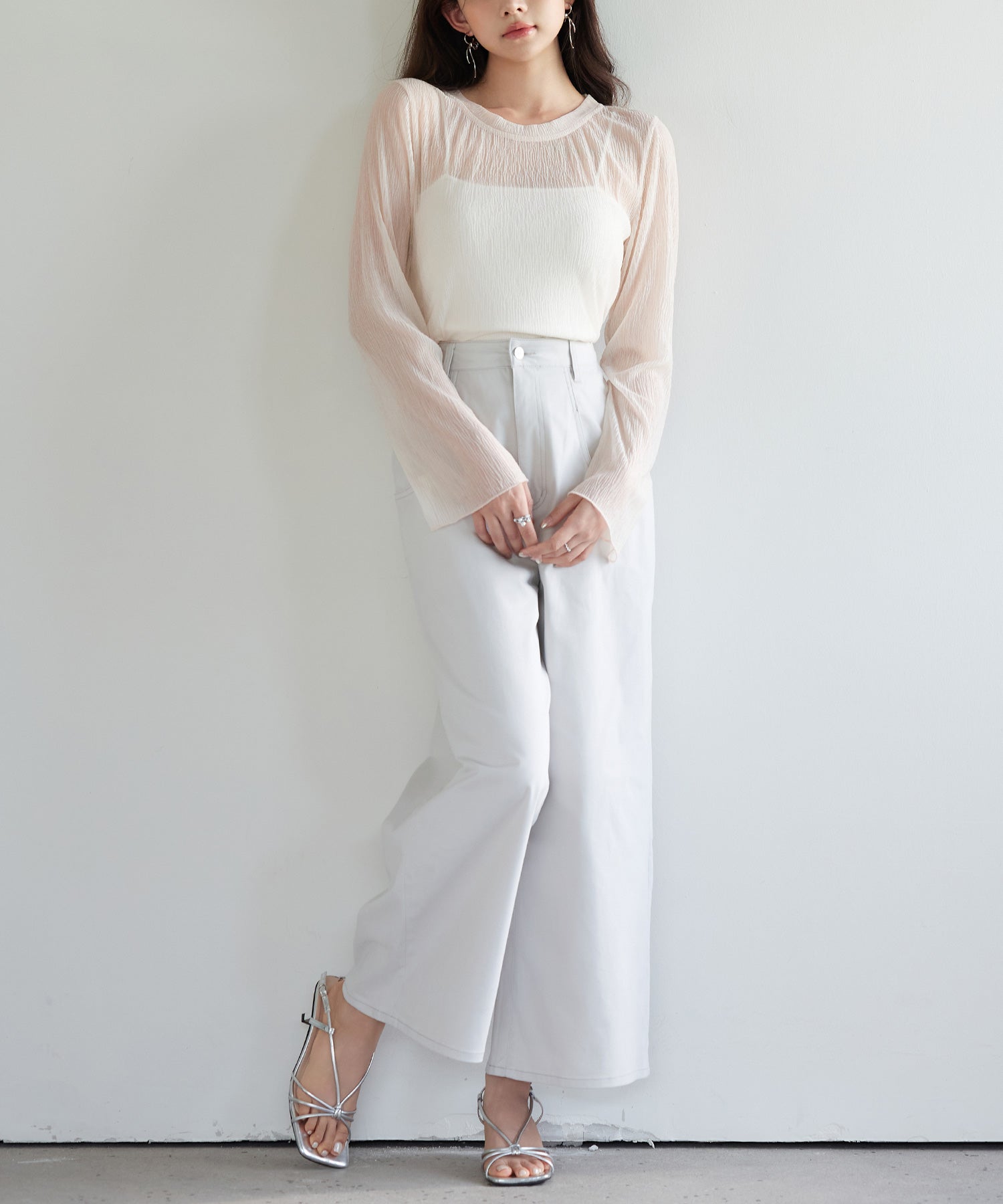 フレアスリーブショート丈シアートップス sdpsy003 ピンク