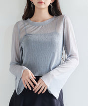 一枚でもインナーでもヘビロテまちがいなしのシアー感トップ、フレアスリーブ フレアトップス ｜ 春夏にぴったり、全4色 × 2サイズ