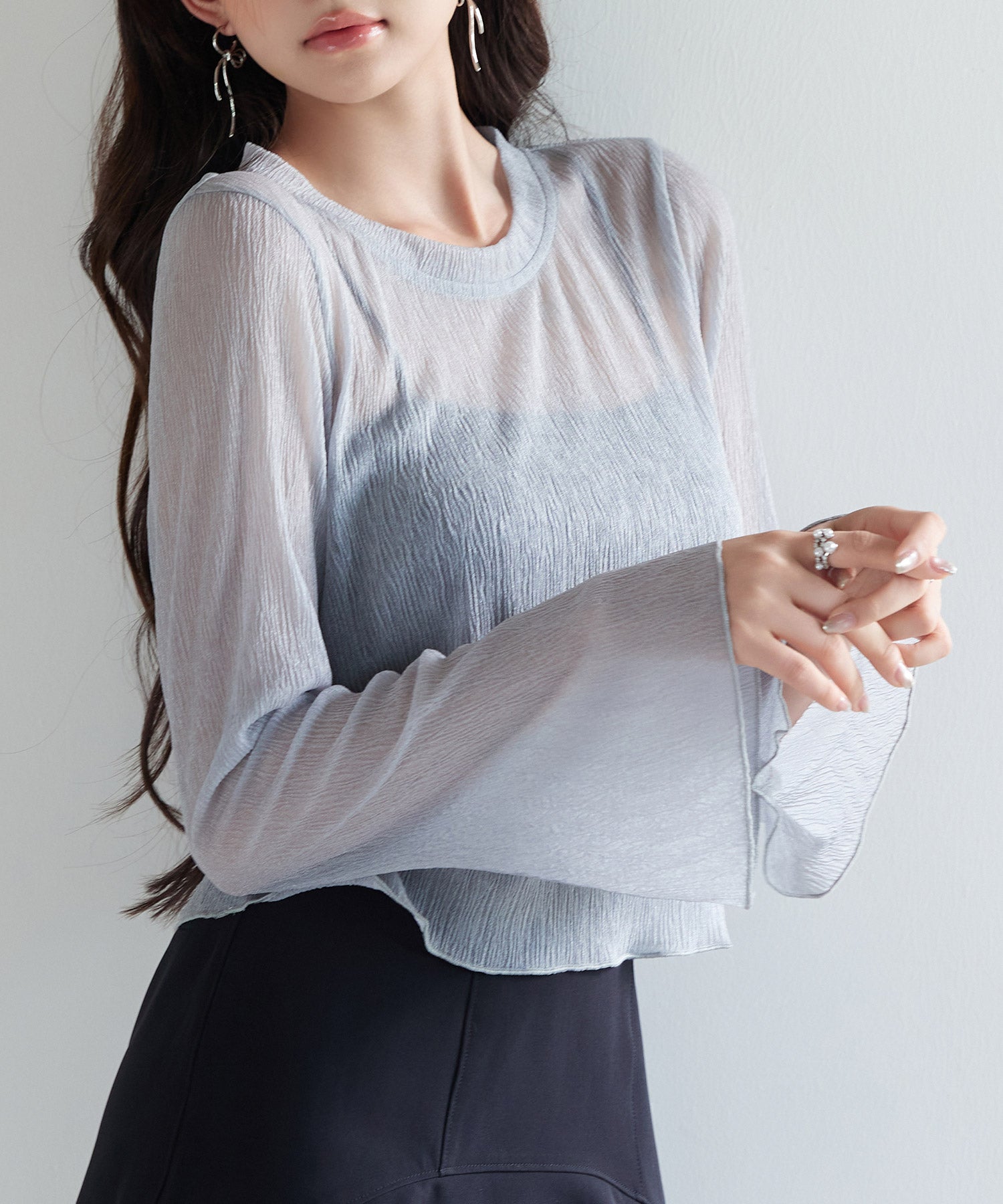 PLEATS PLEAS 長袖ラグラン フレアスリーブ トップス KOBE LETTUCE ニット トップス 長袖 レディース 春 夏 40代 50代