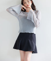 一枚でもインナーでもヘビロテまちがいなしのシアー感トップ、フレアスリーブ フレアトップス ｜ 春夏にぴったり、全4色 × 2サイズ