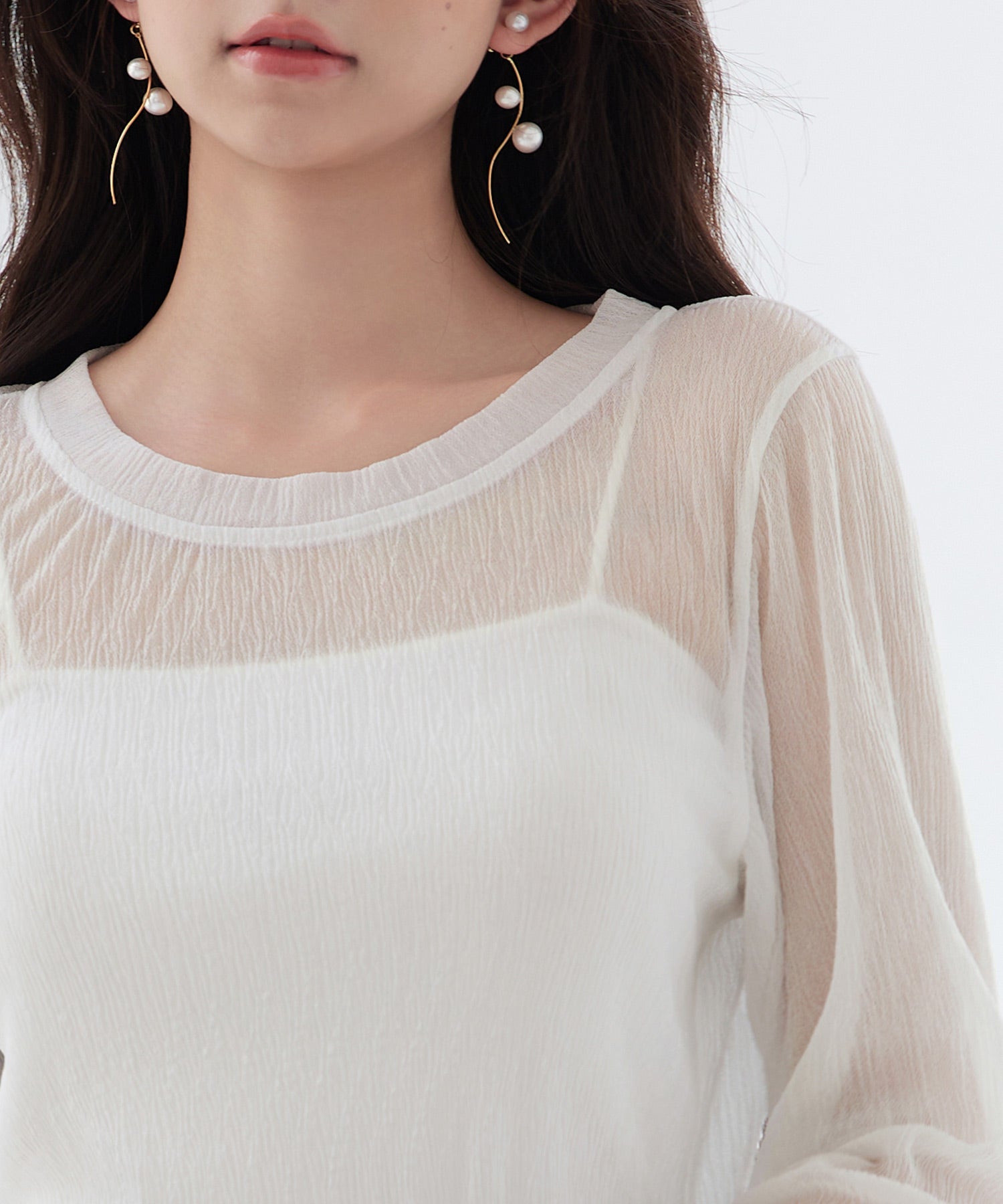 フレアスリーブショート丈シアートップス sdpsy003 ホワイト フレアスリーブショート丈シアートップス sdpsy003 ホワイト