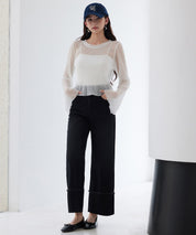 一枚でもインナーでもヘビロテまちがいなしのシアー感トップ、フレアスリーブ フレアトップス ｜ 春夏にぴったり、全4色 × 2サイズ
