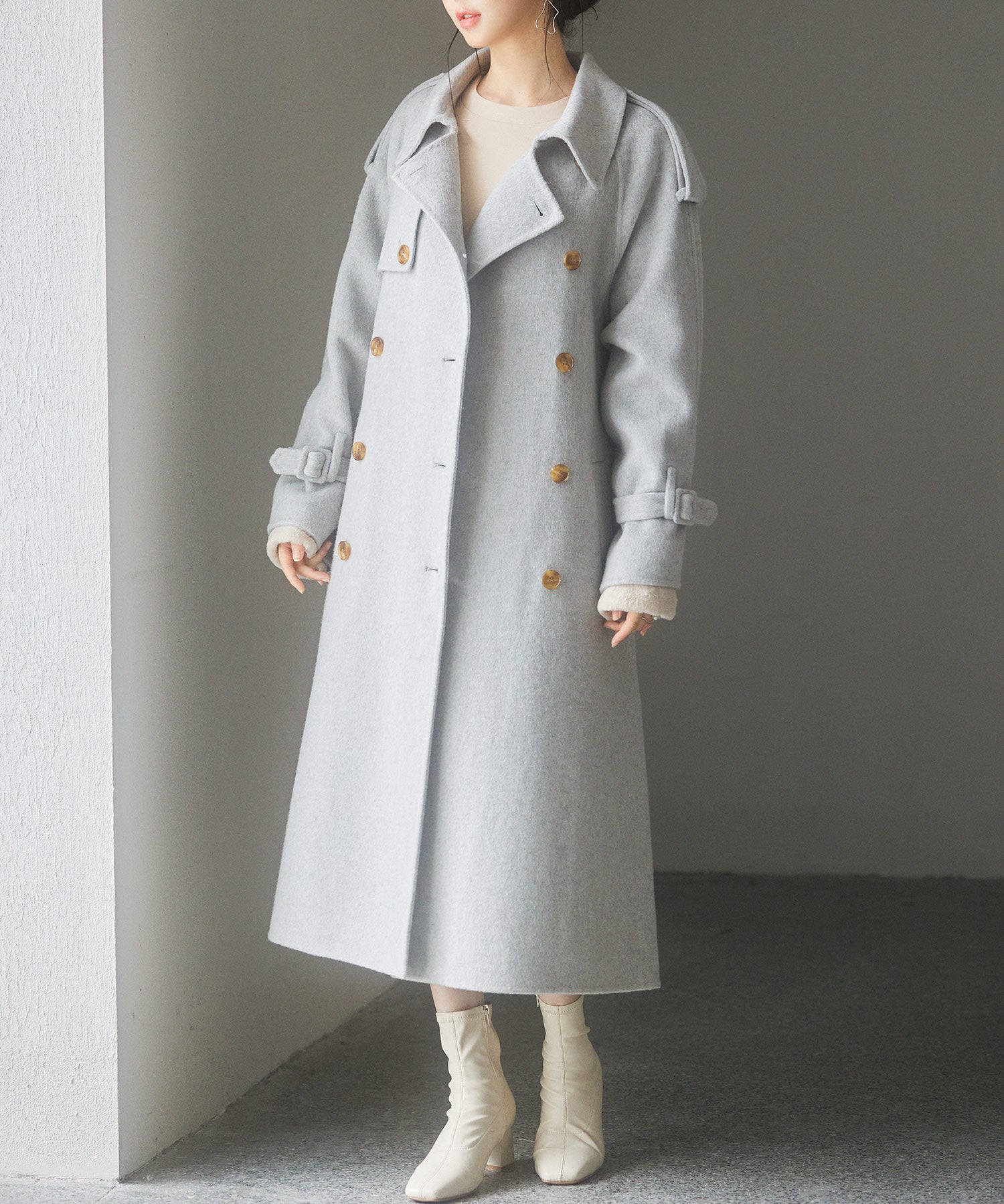 トレンチ風ダブルフェイスロングコートsdpsy0504 グレー