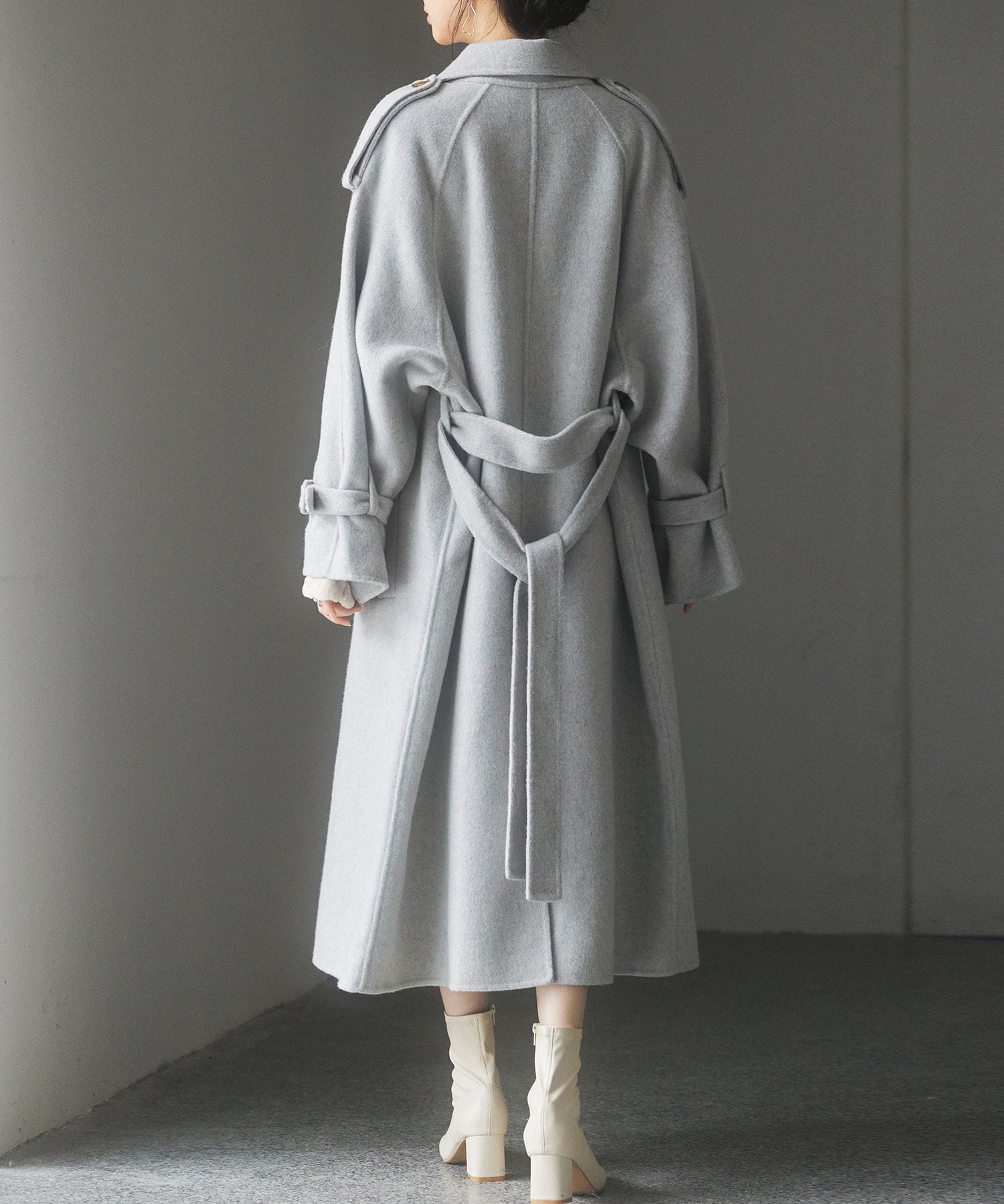 トレンチ風ダブルフェイスロングコートsdpsy0504 グレー