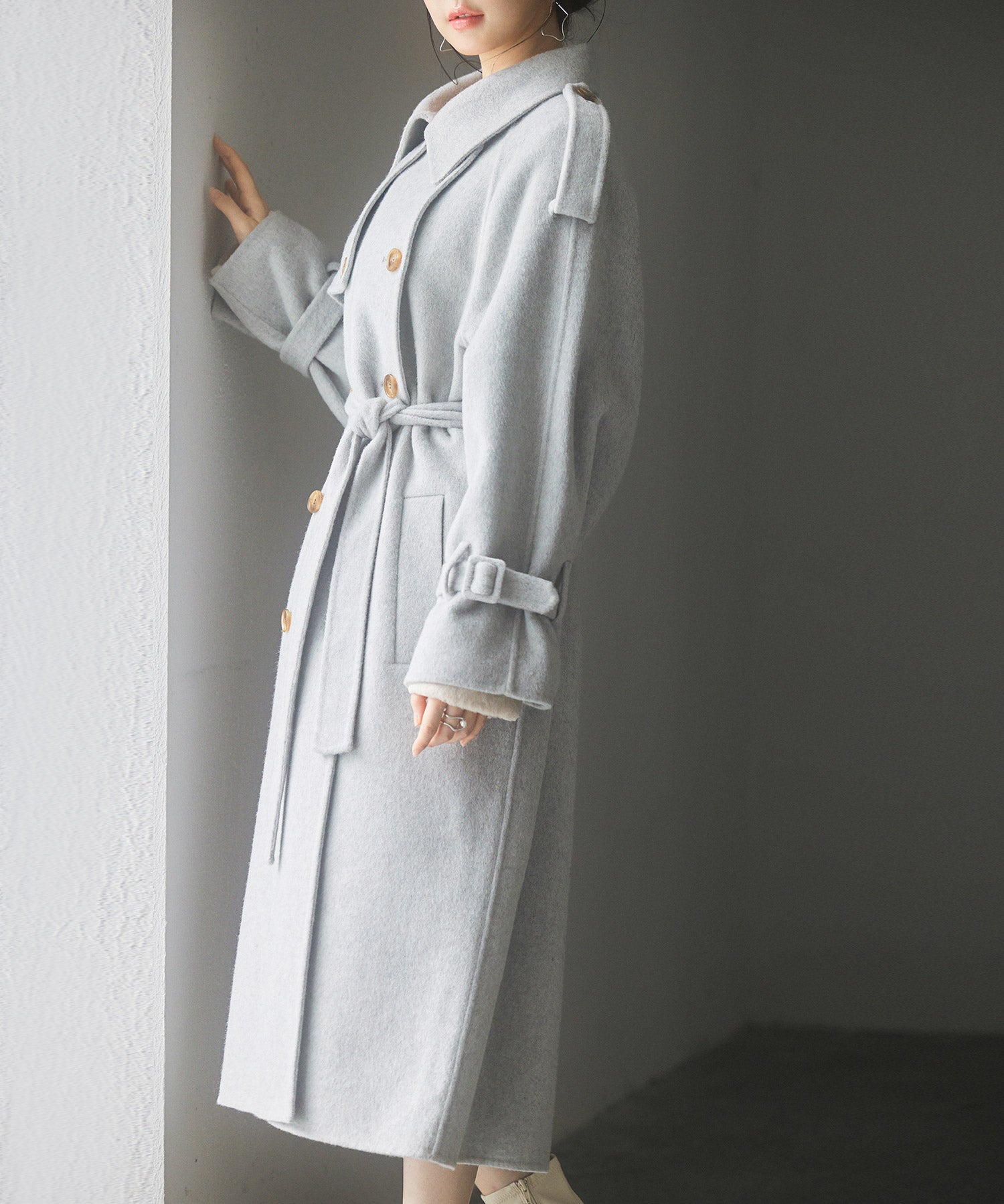 トレンチ風ダブルフェイスロングコートsdpsy0504 グレー