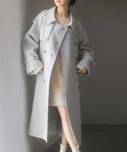トレンチ風ダブルフェイスロングコートsdpsy0504 グレー