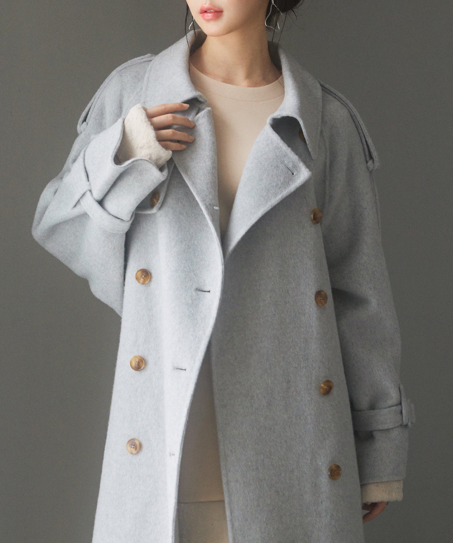 トレンチ風ダブルフェイスロングコートsdpsy0504 グレー