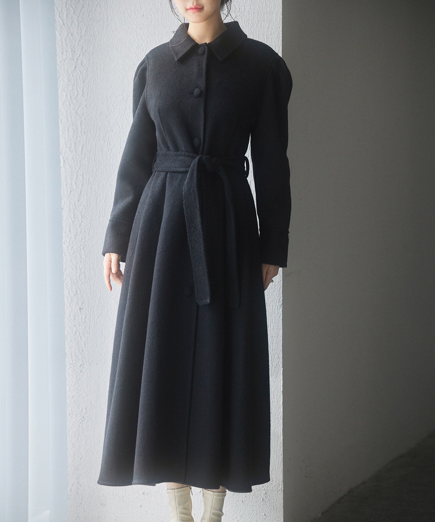 フレアシルエットダブルフェイスロングコートsdpsy0610 ブラック