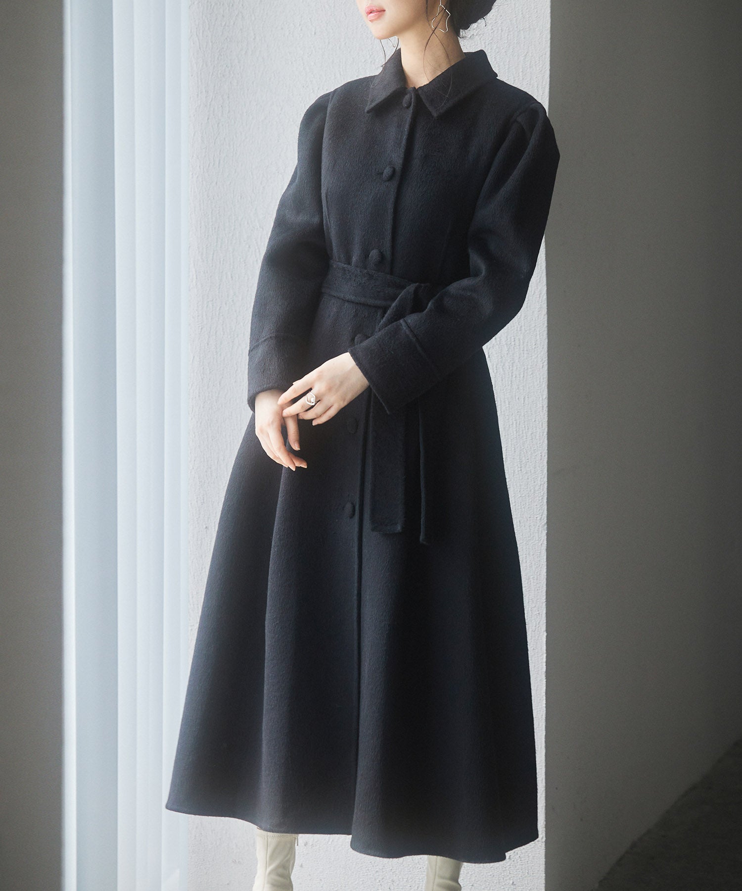 フレアシルエットダブルフェイスロングコートsdpsy0610 ブラック