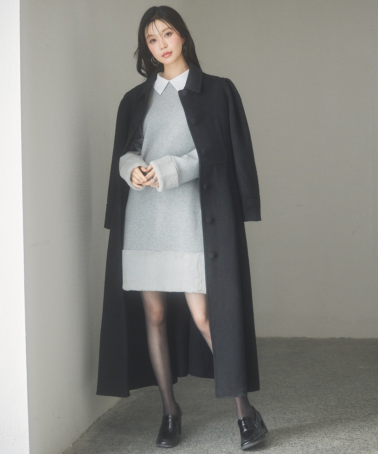 フレアシルエットダブルフェイスロングコートsdpsy0610 ブラック