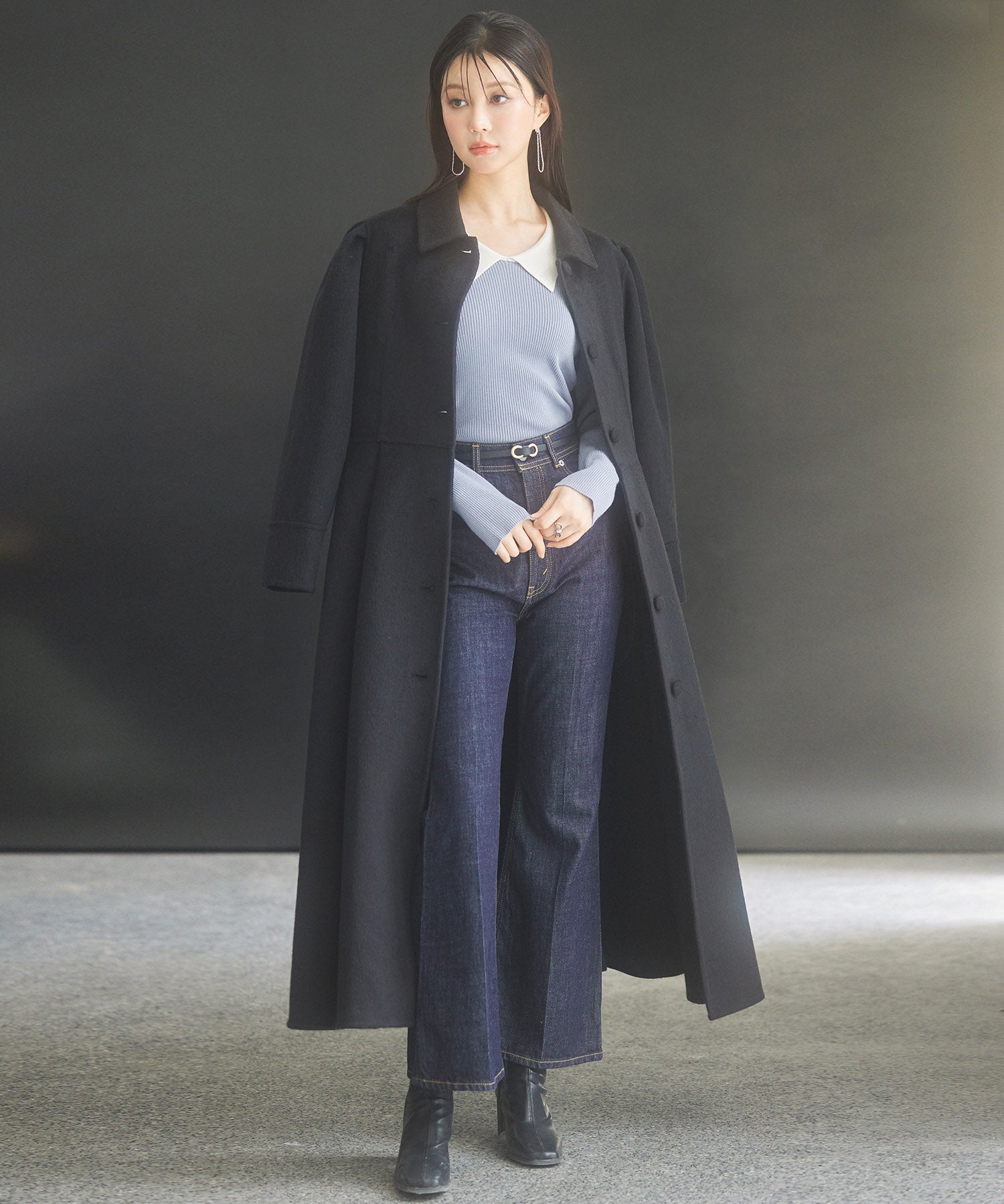 フレアシルエットダブルフェイスロングコートsdpsy0610 ブラック