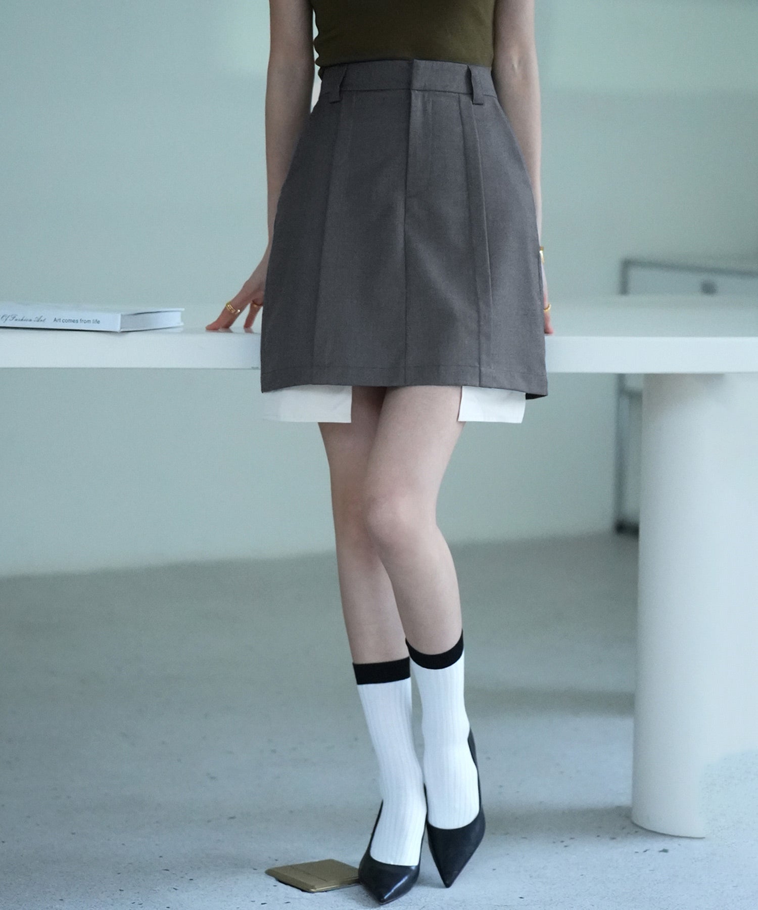 ペチパンツ付きシャツヘムミニスカート ｜ 全3色 × 4サイズ
