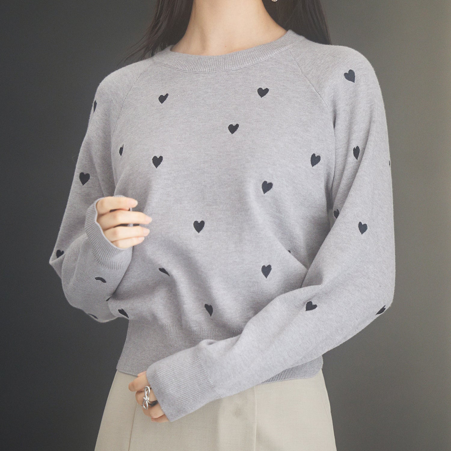 ハート刺繍ラグランスリーブニットプルオーバーsdpxyf3280-103-18
