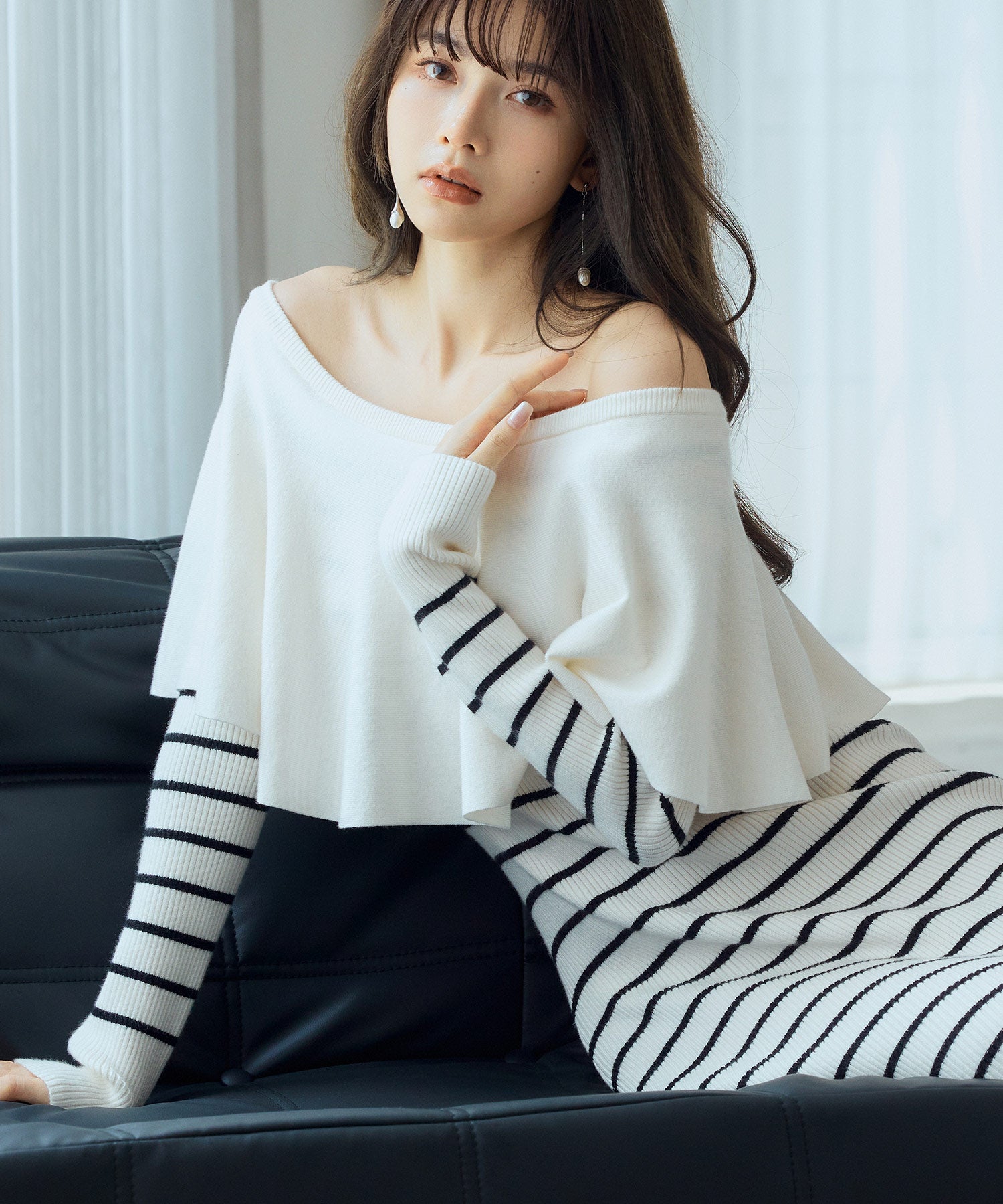 【ケープのようなビッグ衿がアクセントの2wayニットワンピース】華やか ストレッチ 普段着 おでかけ セゾンド パピヨン sdpxyf3301