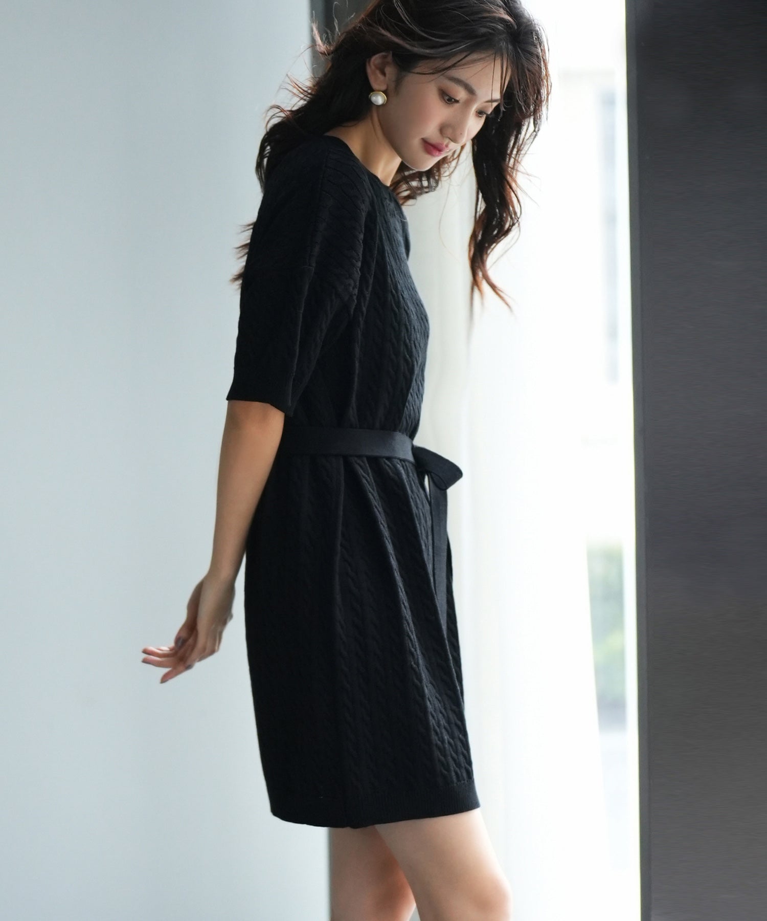 アームウォーマー付き2wayニットミニワンピースsdpxyf6060 ブラック