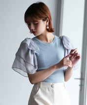 シフォンスリーブ×ニットのドッキングプルオーバーsdpxyf6137