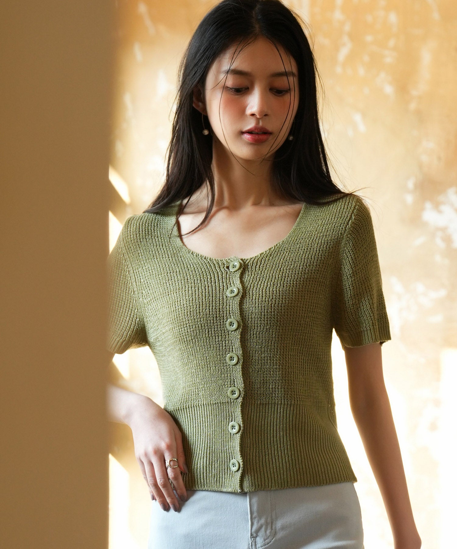 リブ切り替えショート丈半袖ニットsdpxyf6179 グリーン – [公式]SAISON