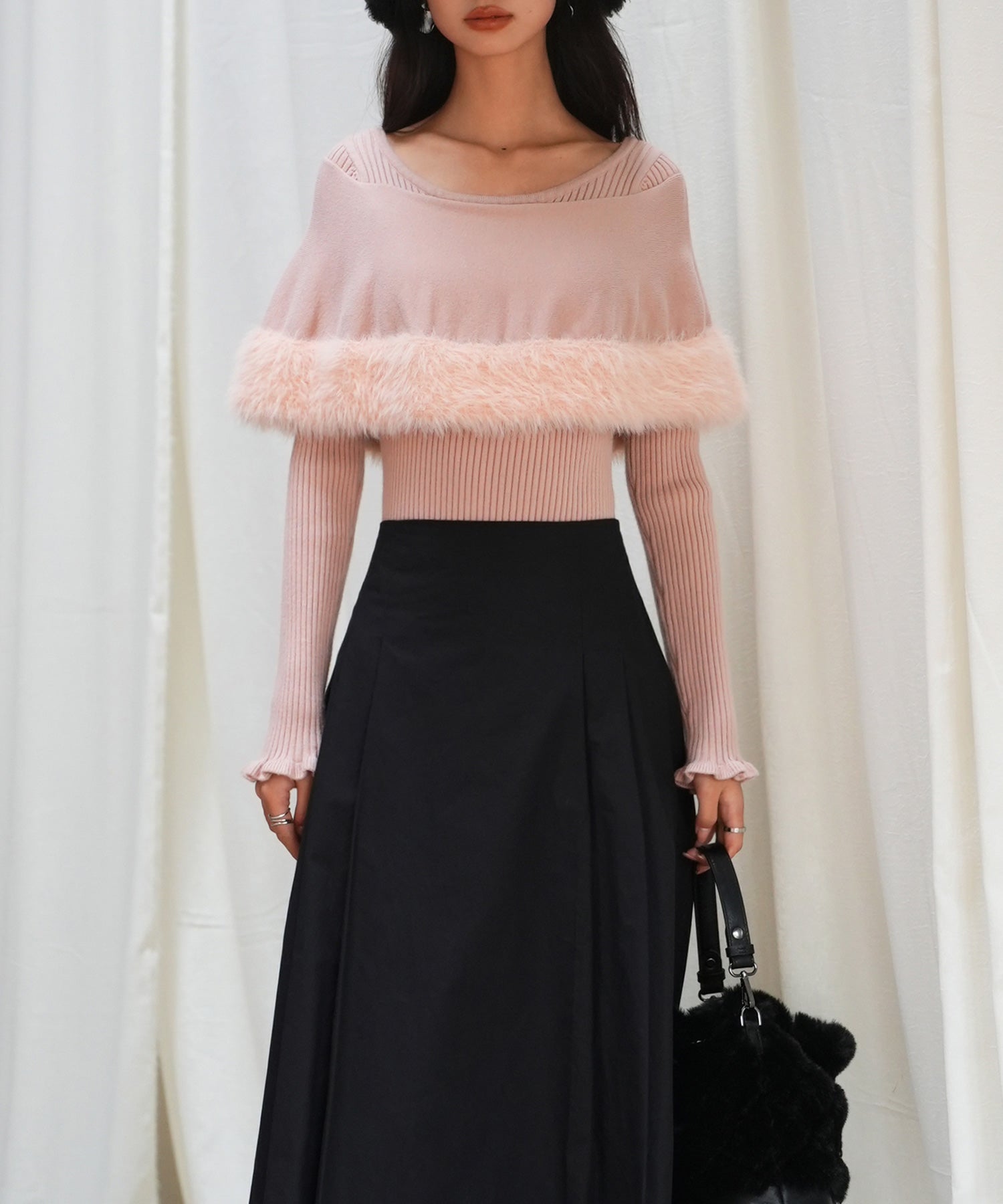 ファー付きケープライクニットプルオーバーsdpxyf6329 ピンク – [公式