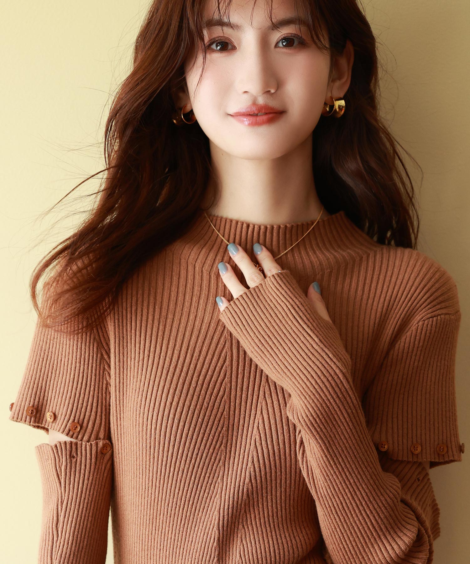 新品未使用 ノーブル　アームウォーマー付ニット　ブラウン アームウォーマー付き3wayリブニットプルオーバーsdpxyf7023 ブラウン