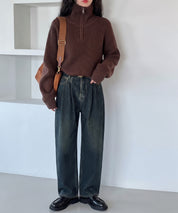 ハーフジップハイネックニットプルオーバー