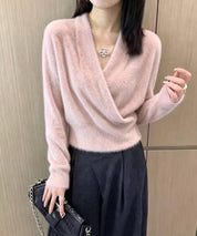 カシュクールネックシャギーニット