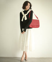 パールボタン付きプチハイネックニットプルオーバーxyf2150 ブラック