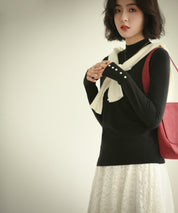 パールボタン付きプチハイネックニットプルオーバーxyf2150 ブラック