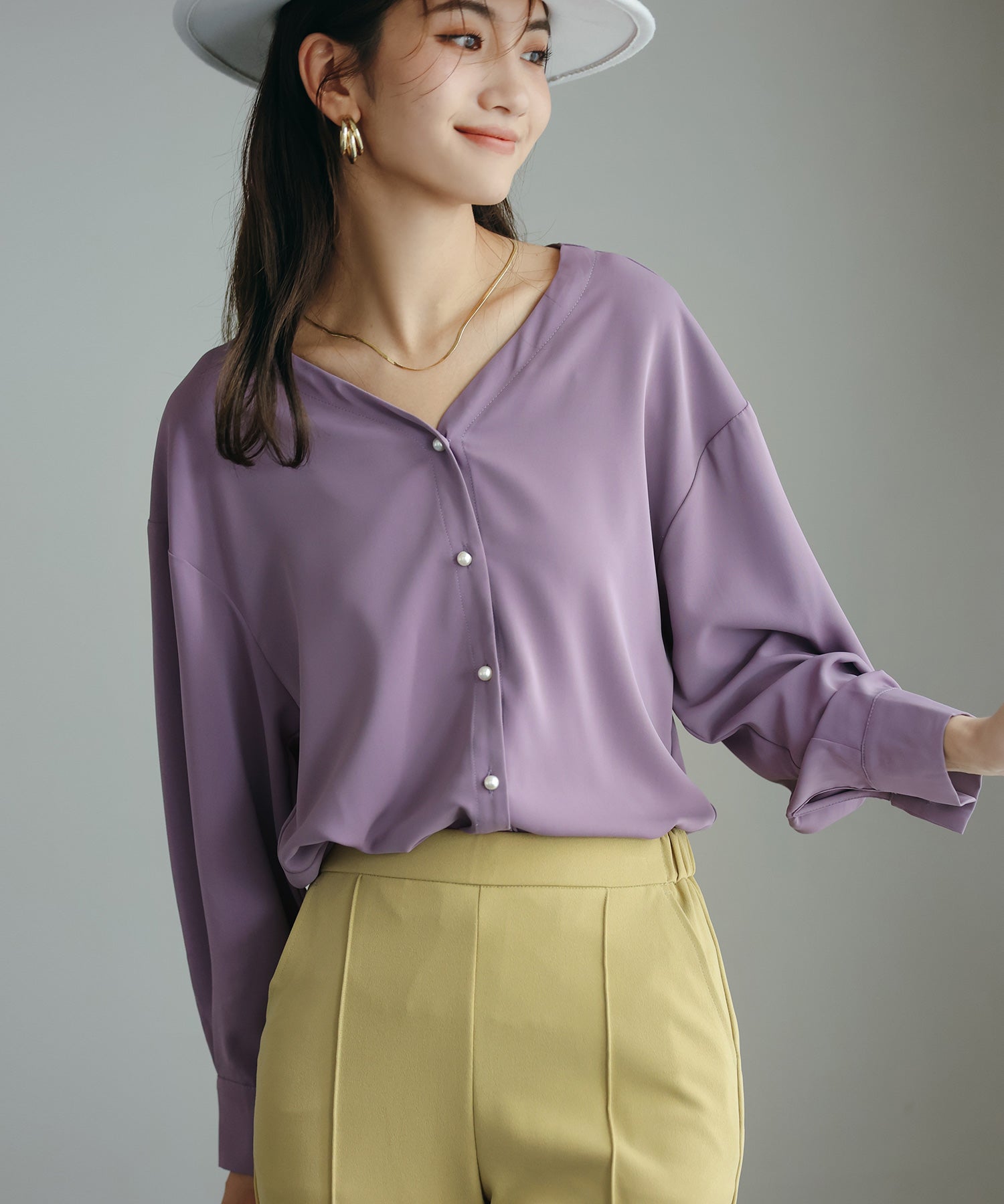 バックVネックシフォンブラウスxyz2413-102-15