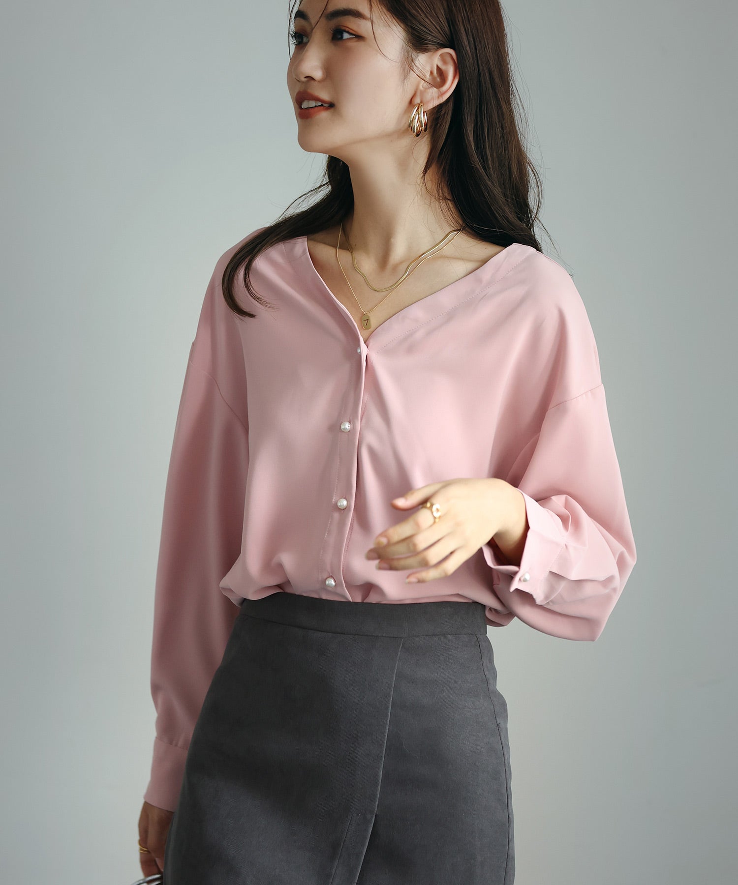 バックVネックシフォンブラウスxyz2413 ピンク – [公式]SAISON DE