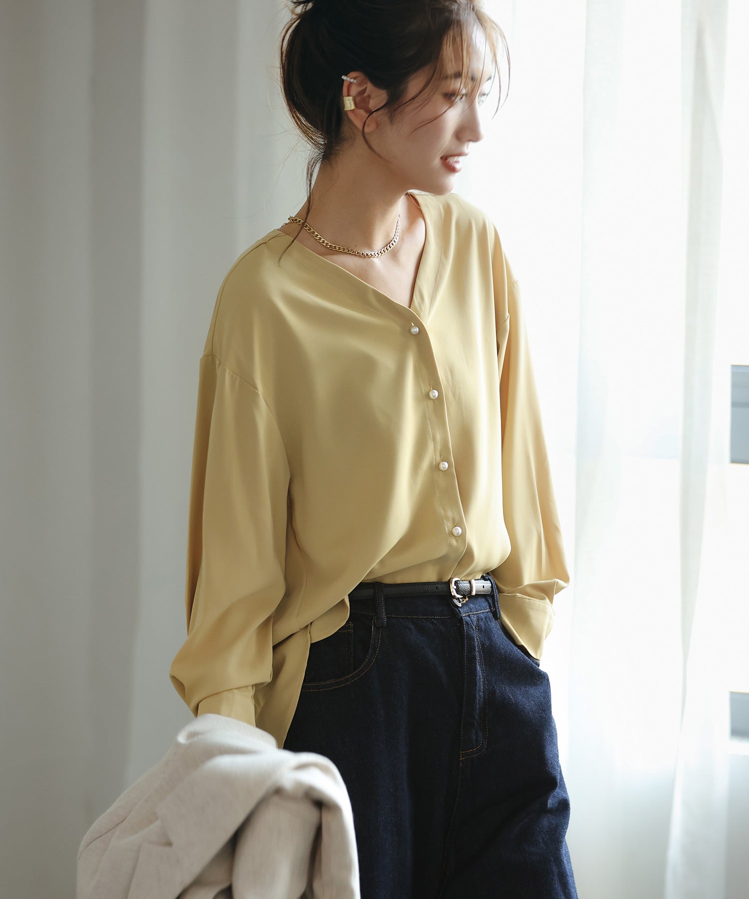 バックVネックシフォンブラウス ｜ 全14色 × 4サイズ