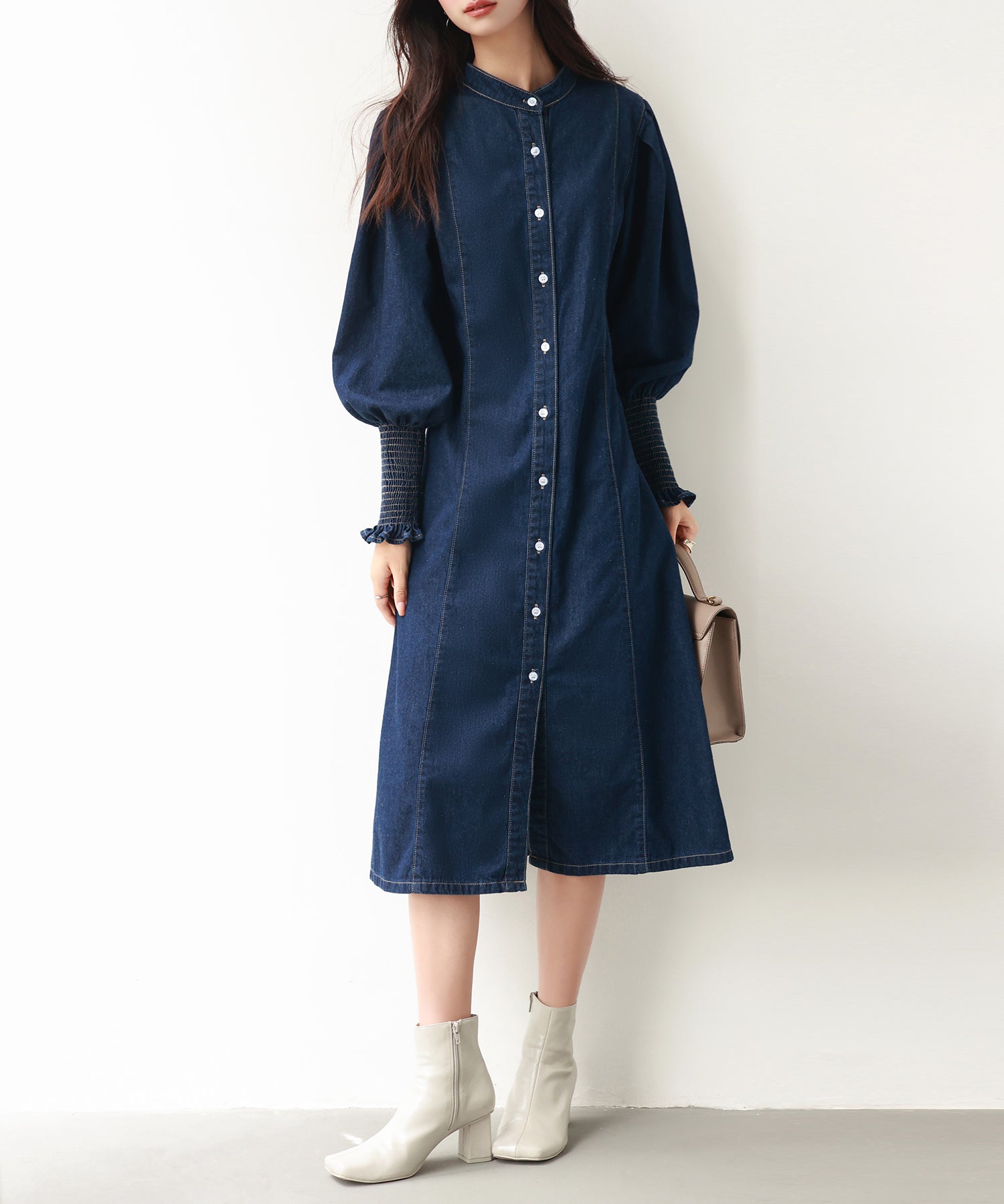 2way】バルーンスリーブデニムワンピースsdp0143 ネイビー  