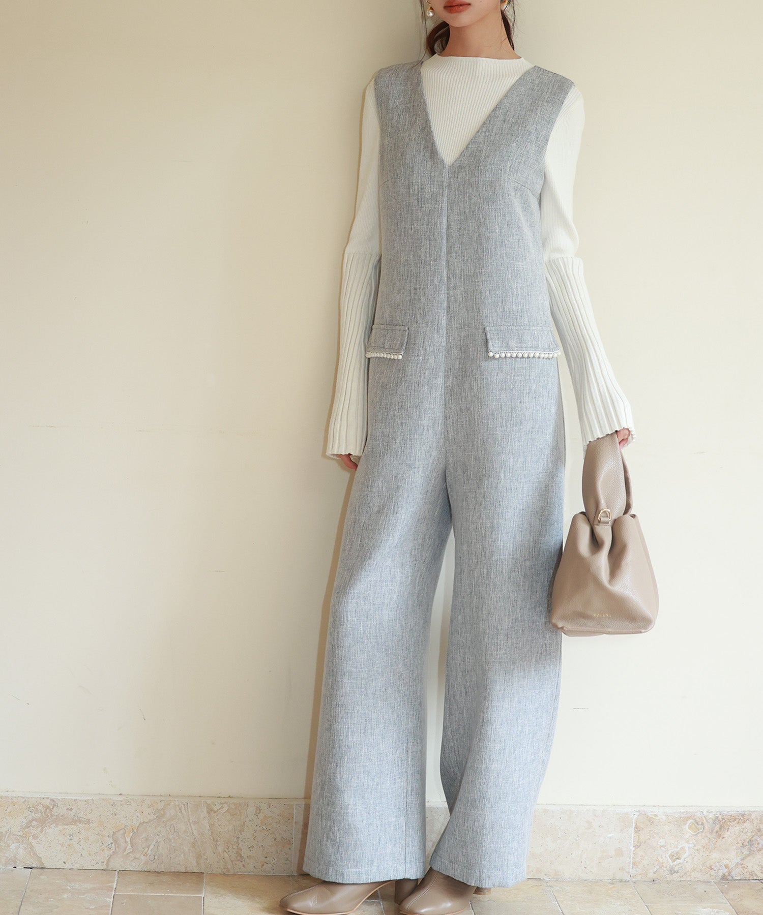 深Vネックツイードオールインワンsdp0150 グレー – [公式]SAISON DE