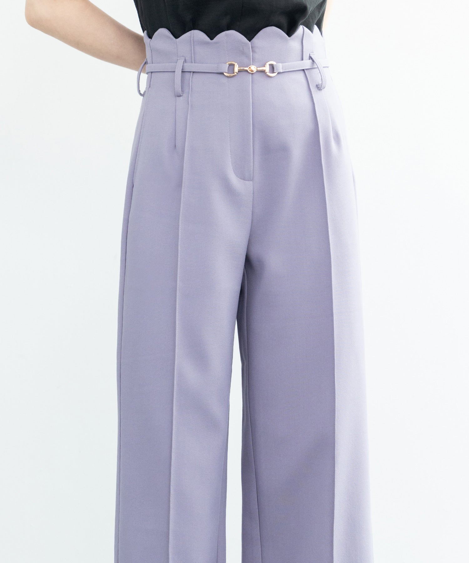 ella selectshop スカラップワイドパンツ スカラップ ワイドパンツ ハイウエスト レディース オール