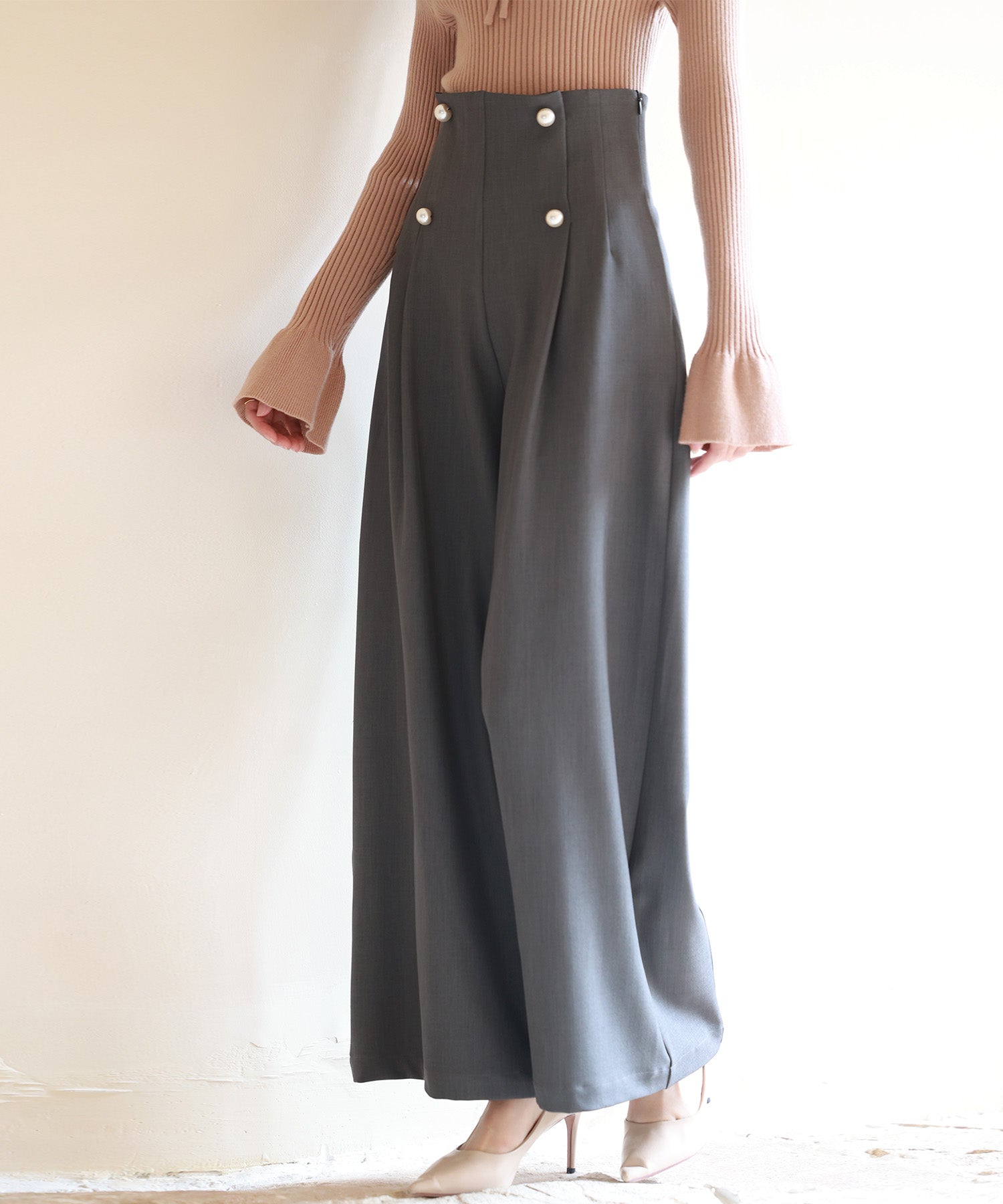 セザンヌ フロントダブルボタン ハイウエスト ワイド パンツ 楽天市場】【OUTLET！クーポンで2,336円】 スラックス