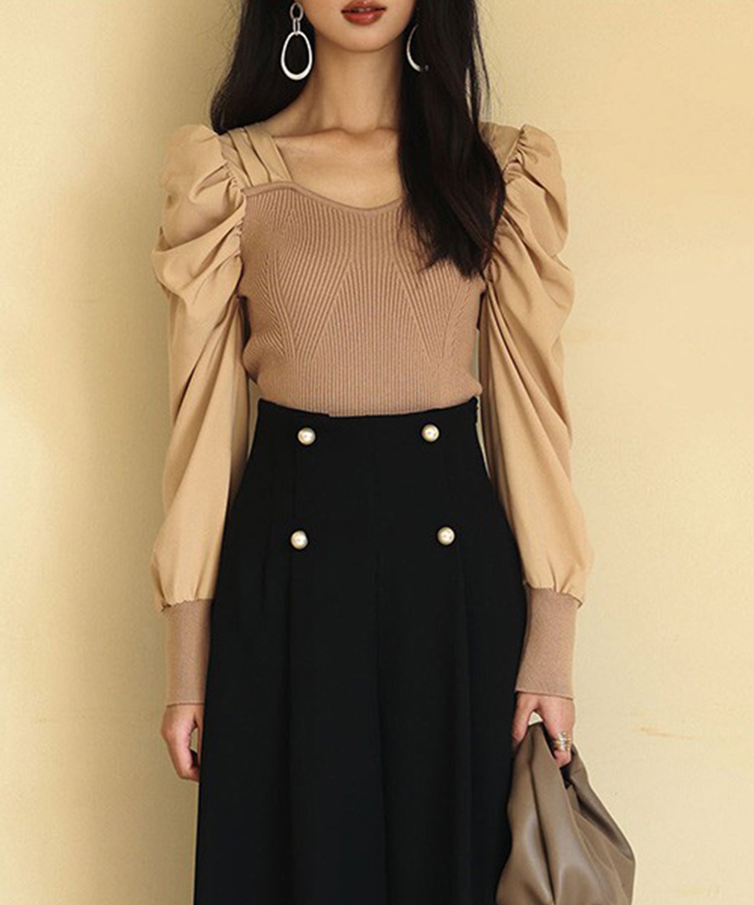 異素材ドッキングニットプルオーバーsdp0179 ライトブラウン