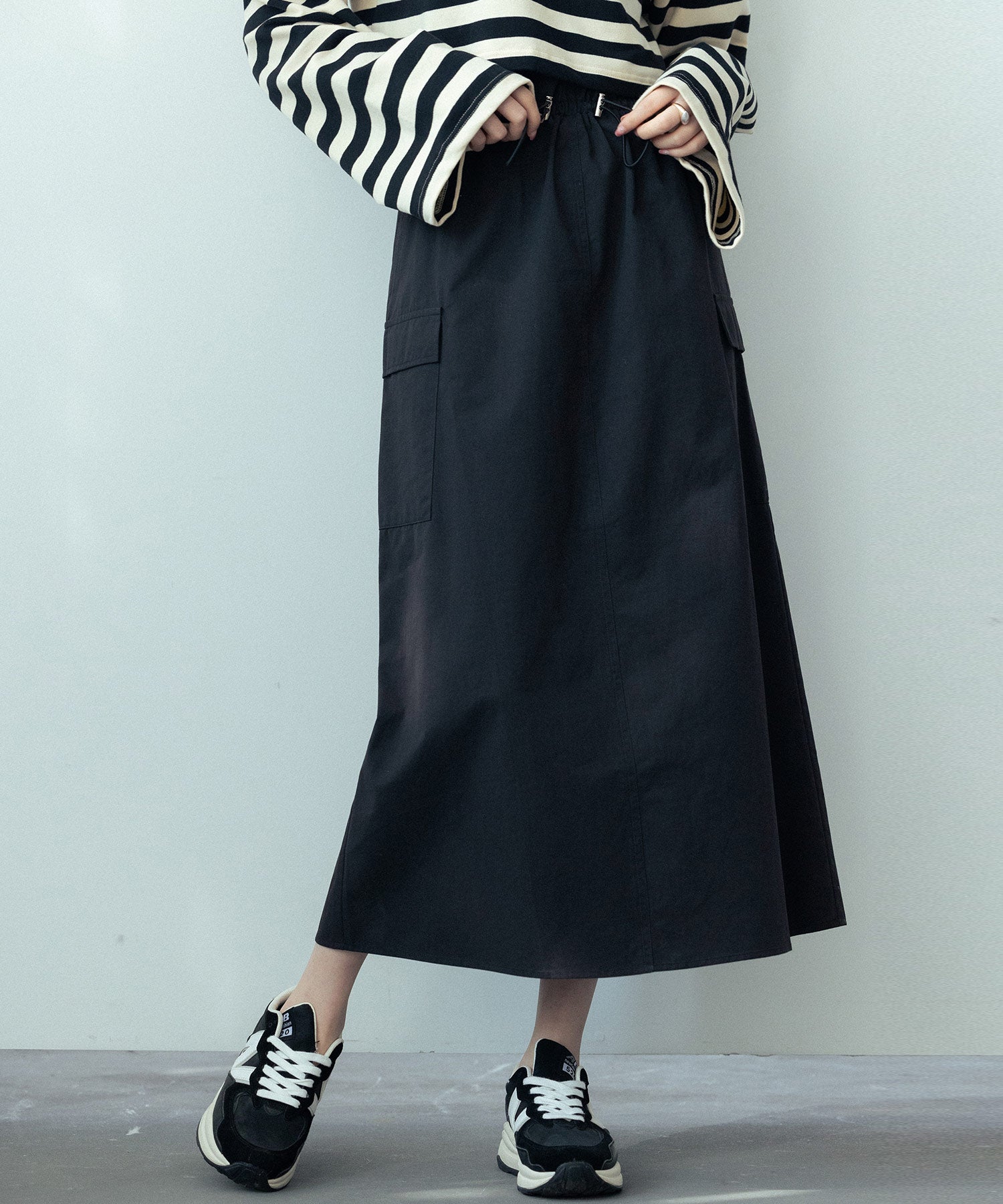 ハイウエストカーゴポケットロング丈スカートsdp0182 ブラック – [公式
