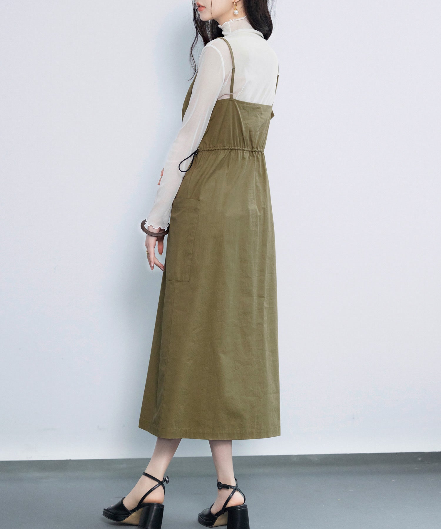 ドロストリボンVネックキャミワンピースsdp0194 ライトブラウン