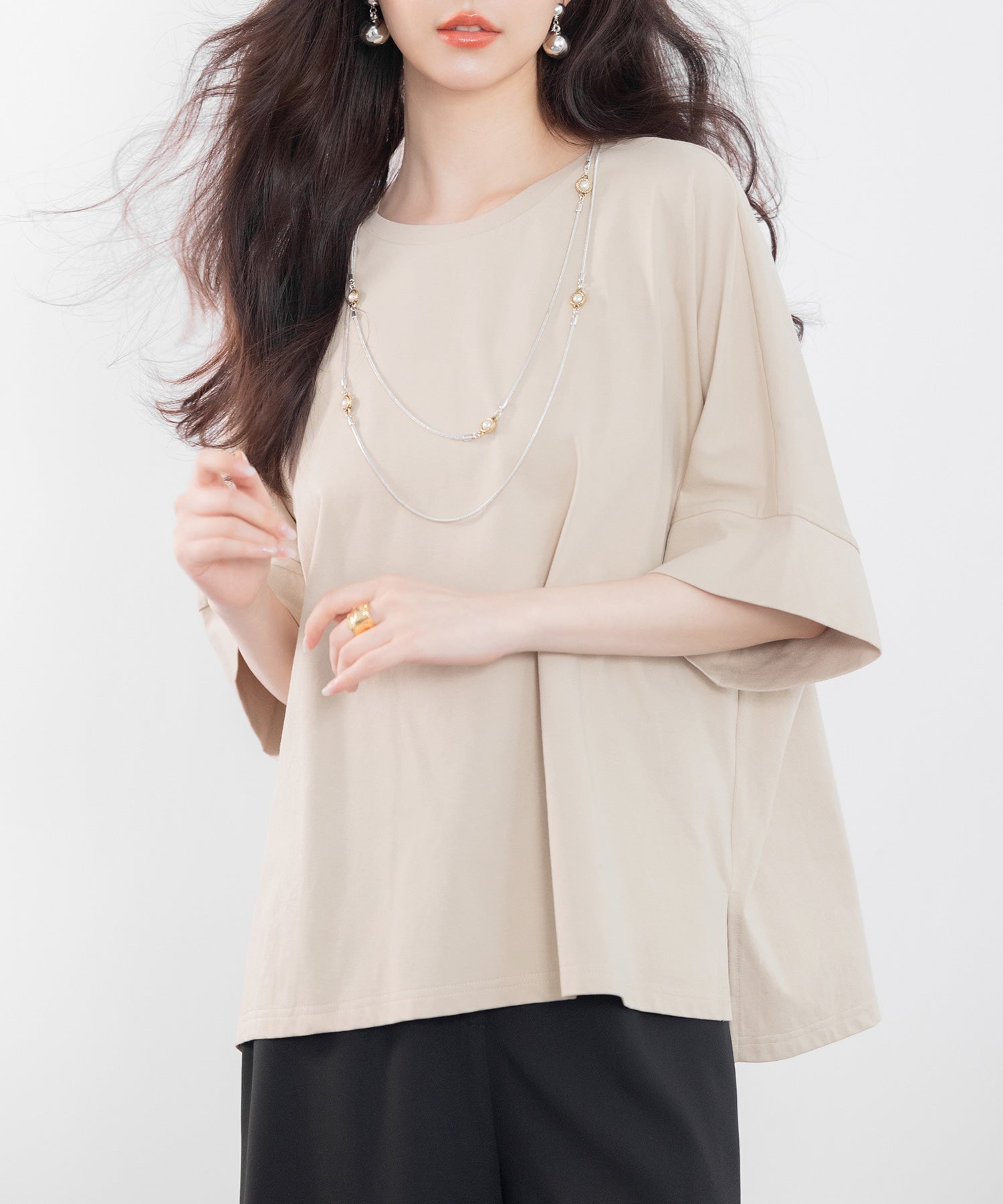 クルーネックオーバーシルエット綿混Tシャツsdp0204-101-14